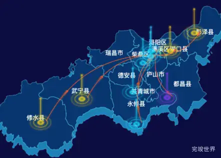 echarts九江市地图渲染效果实例-飞线图